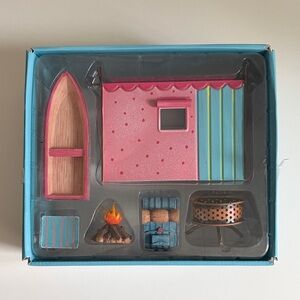 Brand New Fairy Garden Camping Set - Pink & Blue - Tent Campfire Boat Backpack